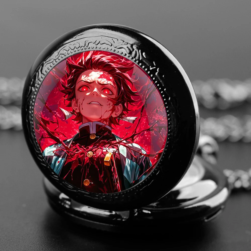 Demon Slayer Tanjiro Nezuko Anime Quartz Pocket Watch Pendant Necklace Clock Watch for Children Men Women Jewelry Gifts