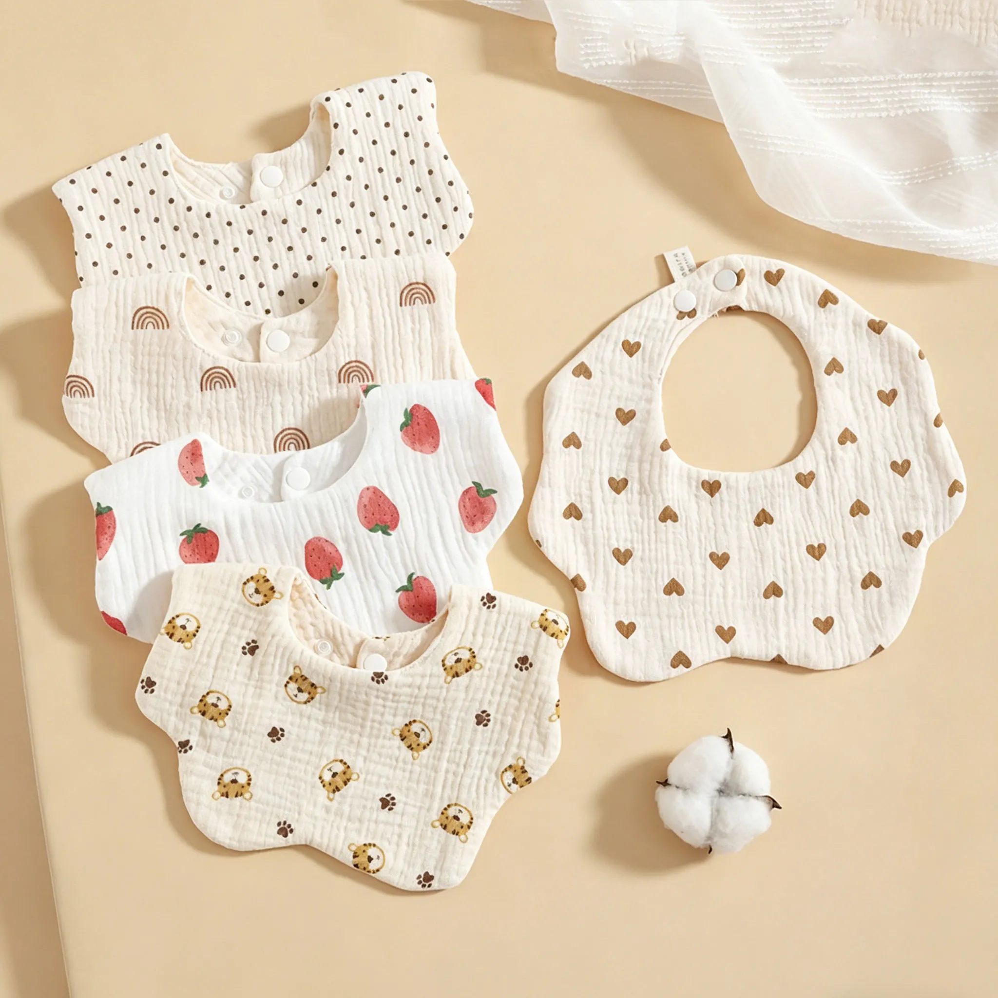 

3pcs Gauze Petal Bib Pure Cotton Saliva Towel Newborn Bib Baby Anti Spitting Milk Towel All Cotton
