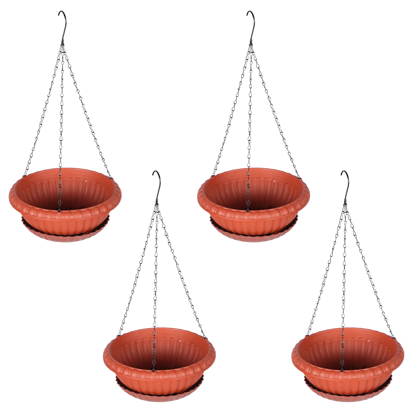 

4 set 4 Sets Green Hanging Flowerpots Balcony Planters Metal Iron Trays Herb Succulent Containers Garden Decorative Accessories