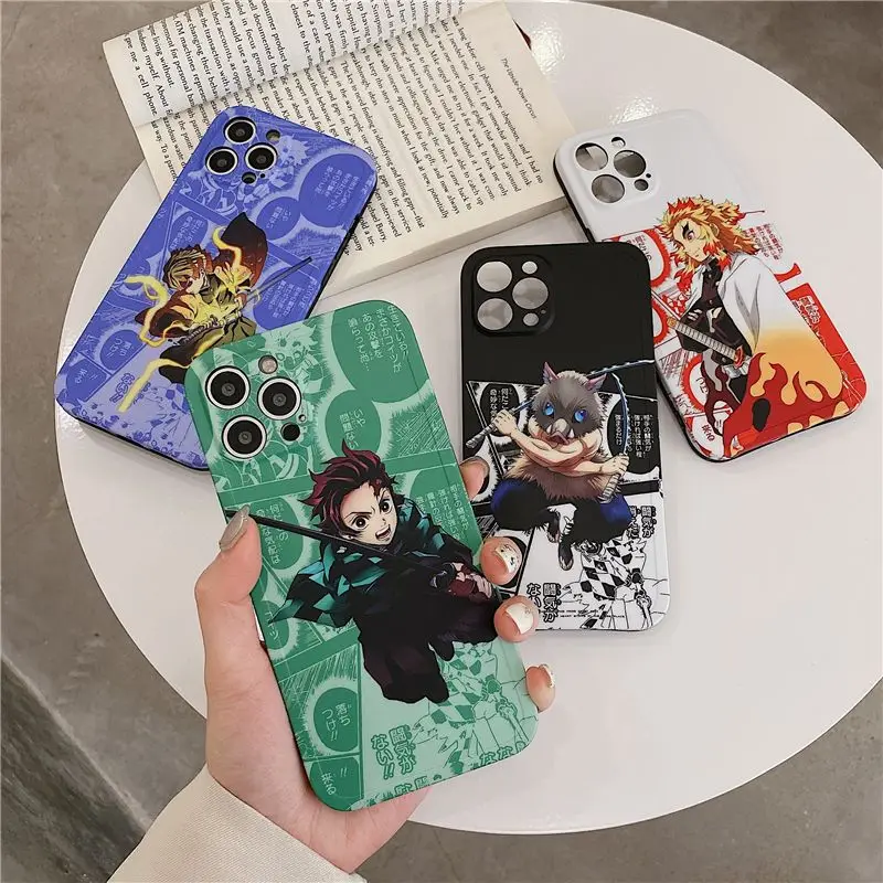 Japan Anime Demon Slayer Case for IPhone 11 12 13 14 Pro Max 14 Plus X XR XS Side package Phone Case Kimetsu No Yaiba TPU Cover