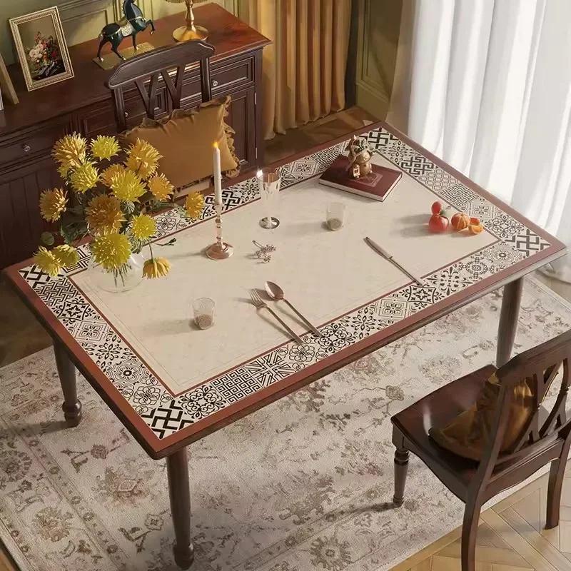 French Pastoral Leather Tablecloth Simple Print Exquisite Tea Table Cloth Home Decor Waterproof Non-slip Leather Table Mats
