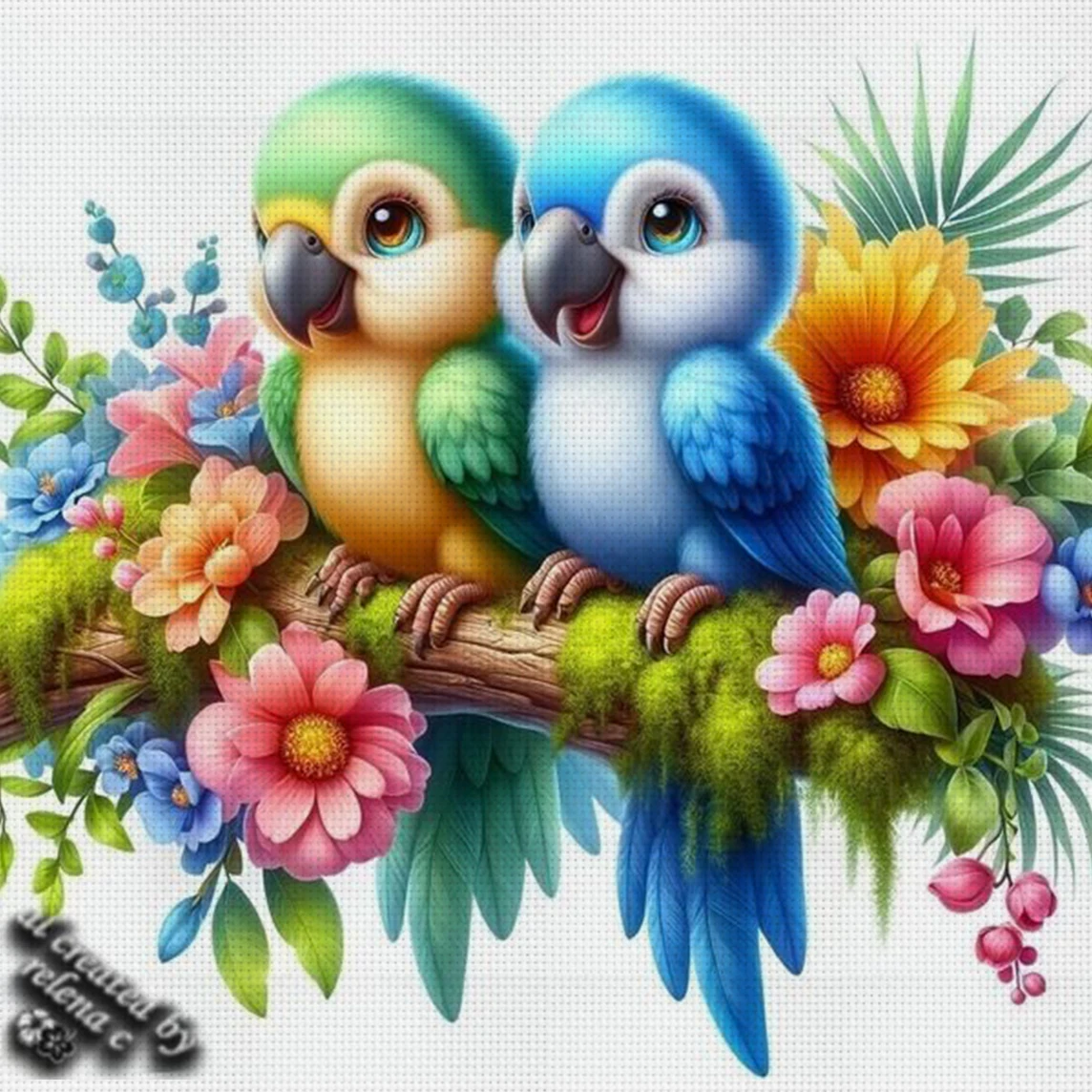 Colorful Parrots Cross Stitch Kit DIY 11CT Embroidery Home Wall Decor Gift Handmade Material Frameless Semi-Finished 36×36cm