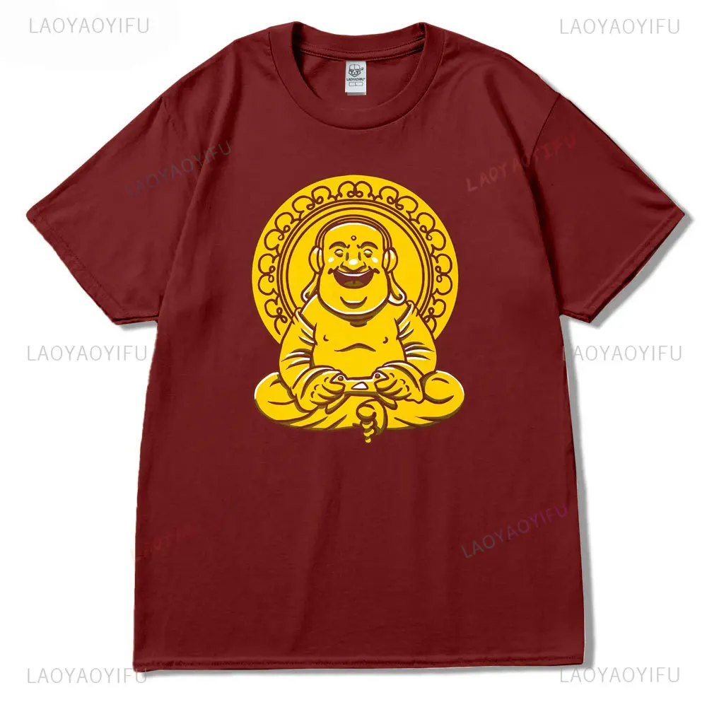 Maitreya Buddha Man Printed T-shirt Ancient Buddhist Woman High Quality Cotton T Shirts Harmonious Meditation Unisex Short-sleev