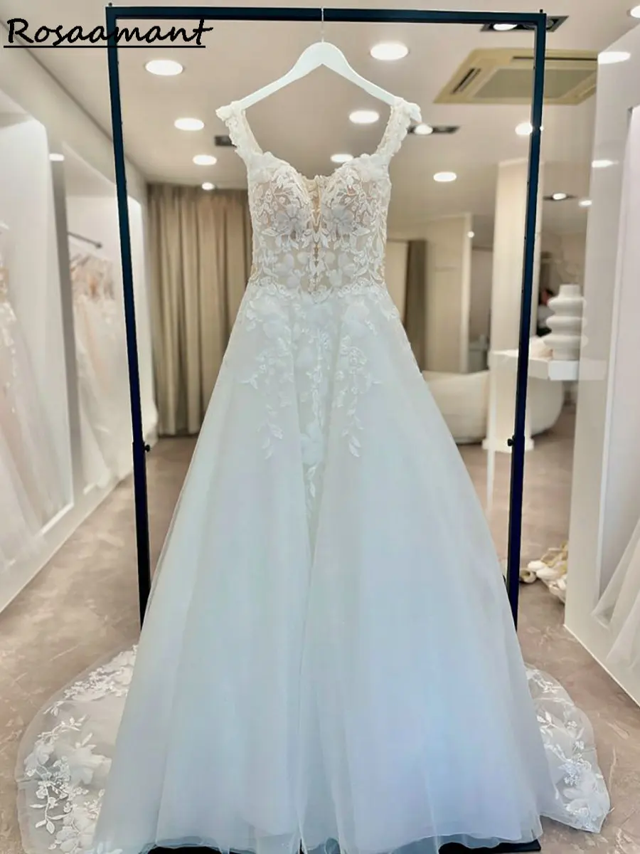 Elegante fora do ombro a linha vestidos de casamento sem mangas apliques florais rendas boho país personalizado vestidos de noiva