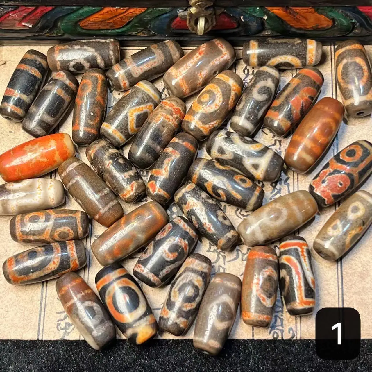 34pcs/lot Natural Agate Dzi Wholesale Old Material Cinnabar many patterns 29*12mm DIY necklace pendant Ethnic style jewelry