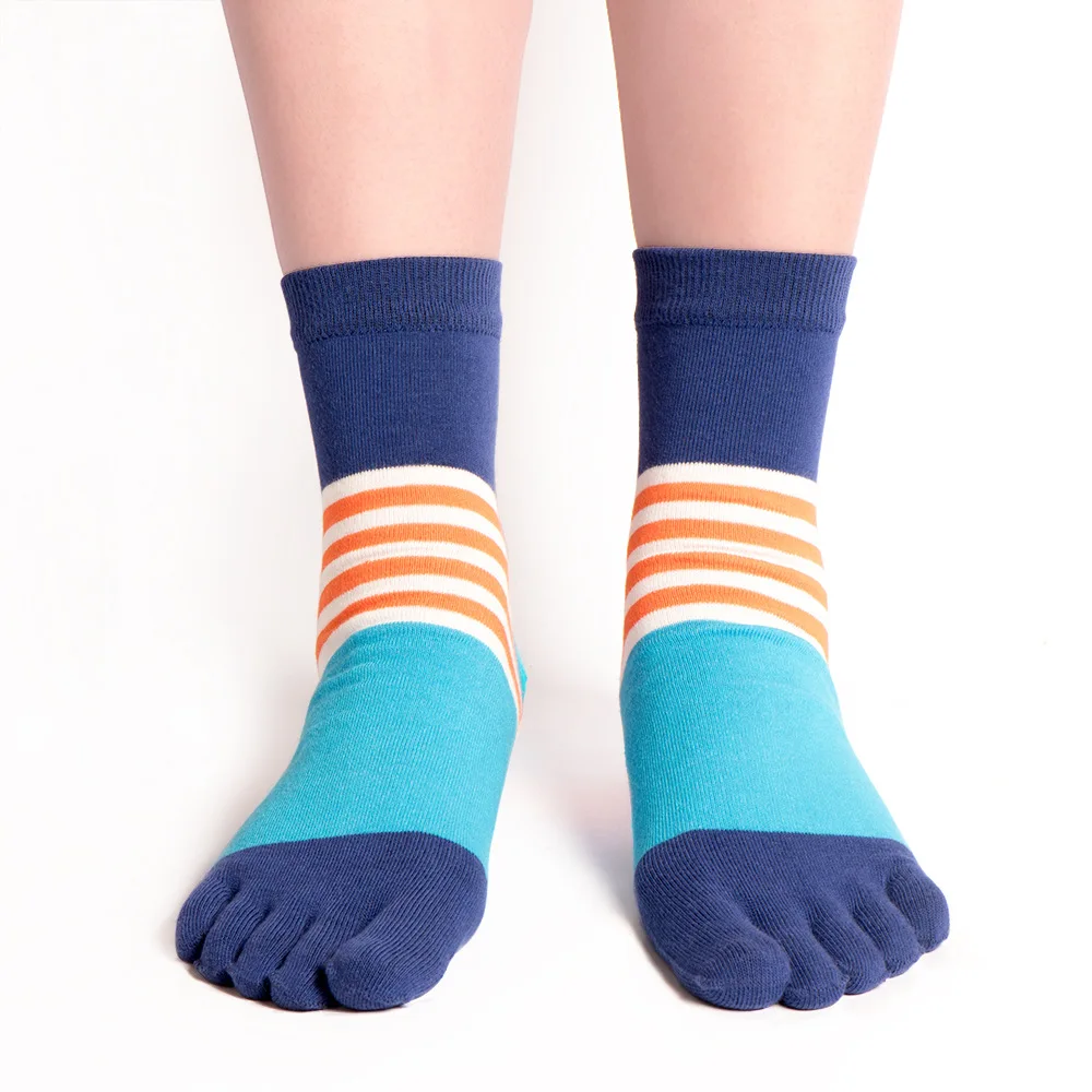 5 Pairs Young Fashion Striped Split Toe Socks Soft Combed Cotton Business Sport 5 Finger Socks Short Mens Womens Crew Calcetines