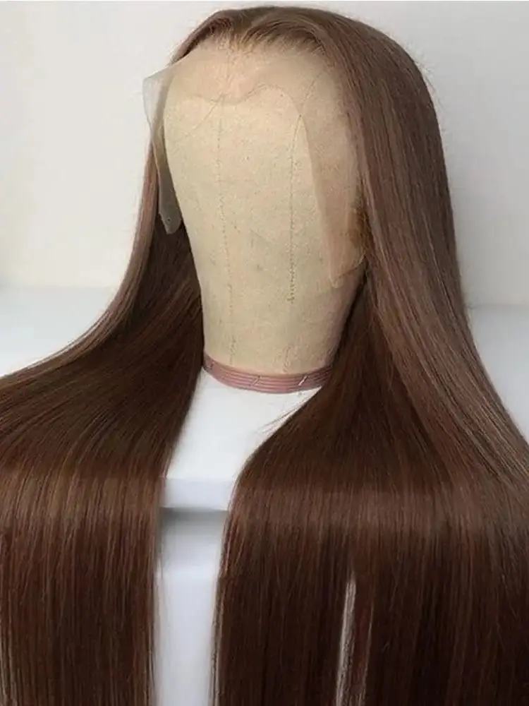 

13x4 Chocolate Brown Straight HD Transparent Lace Frontal Wig 200% Density #4 Brown Human Hair Wig Brazilian Remy Hair For Women