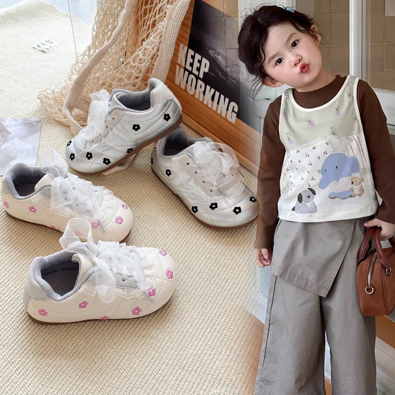 

Весенне-осенняя детская повседневная обувь, новая милая спортивная обувь для девочек, элегантные модные детские теннисные кроссовки принцессы