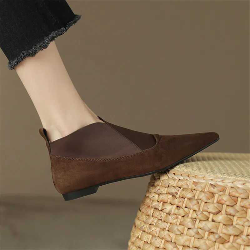 Hot New Spring Sheep Suede Flat Bottomed Women's Shoes with Raised Height Inside Pointed Toe Women Pumps Shoes for Women Loafers