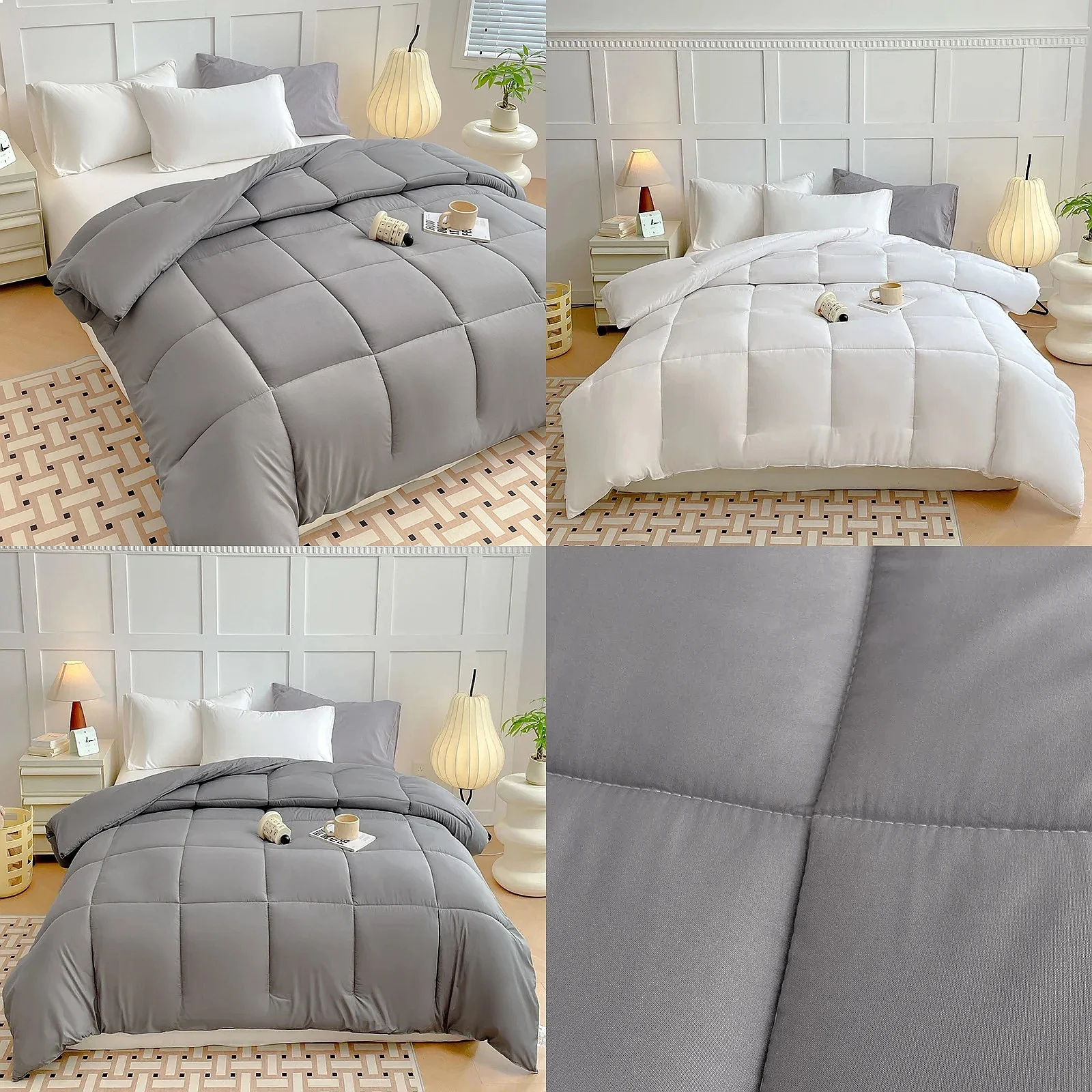 Thickened Solid Color Soybean Fiber Winter Quilt, Skin-Friendly Warm Locking Lightweight Cozy Quilt for Spring Autumn