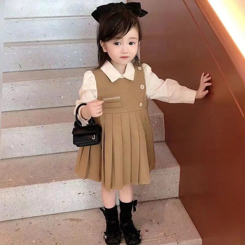 Girls\' Preppy Style Princess Dress Spring and Autumn Stylish Skirt Children\'s Korean Version Fashionable Autumn Dress