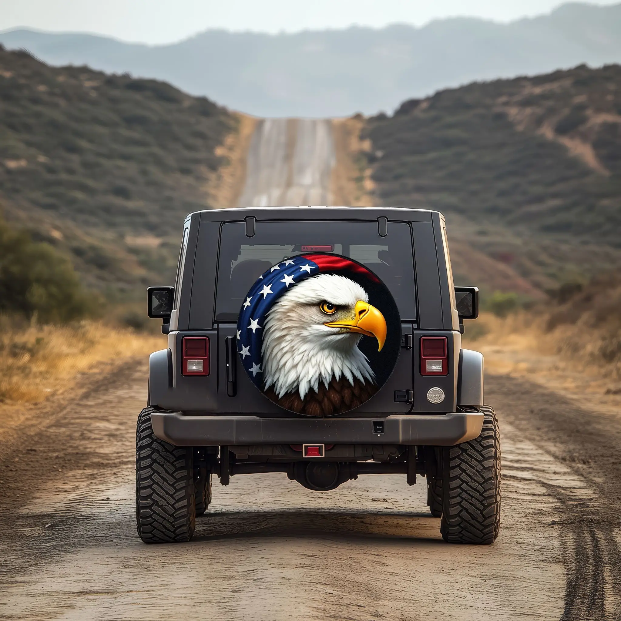 星条旗の模様が描かれた翼を広げたタイヤカバーは、ジープのオフロード車、RV、トレーラーに適しています。 愛国者