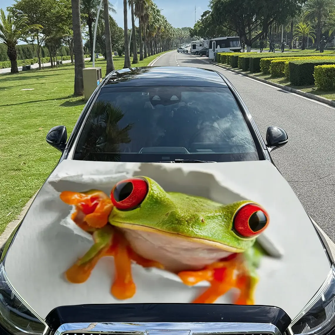 

Cute Frog Car Hood Stickers-Durable PVC Tape Packaging,Car Aesthetic Design,Suitable For Most Vehicles,Engine Cover Protective F
