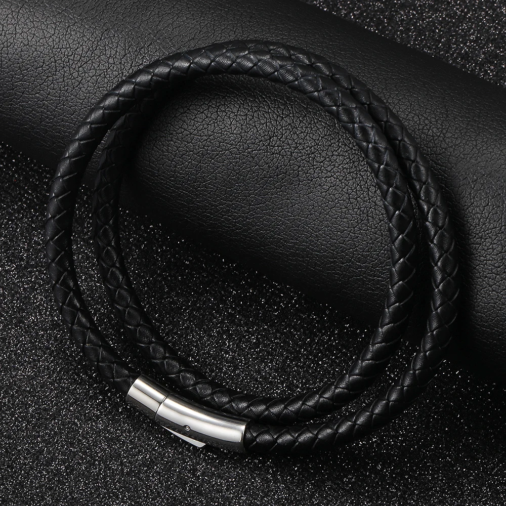 4mm/6mm Man-made Leather Necklace Choker Red Black Brown Braided Rope Chain for Men Boy Male Push Clasp Jewelry Gifts UNM39