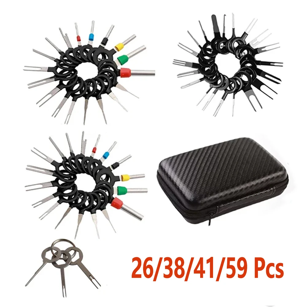 26/38/41/59 Pcs Car Terminal Removal Wire Plug Connector Lugs Release Pin Extractor Kit for Automobiles Repair Hand Tools
