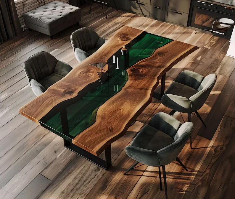 

Simple Style Modern Coffee Solid Wood Ice Design Dining Restaurant Table Resin Epoxy Table