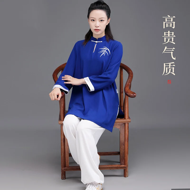 Women's Summer New Embroidery Tai Chi Practice Uniform - Starlight Linen for Tai Chi and Professional Martial Arts Performance