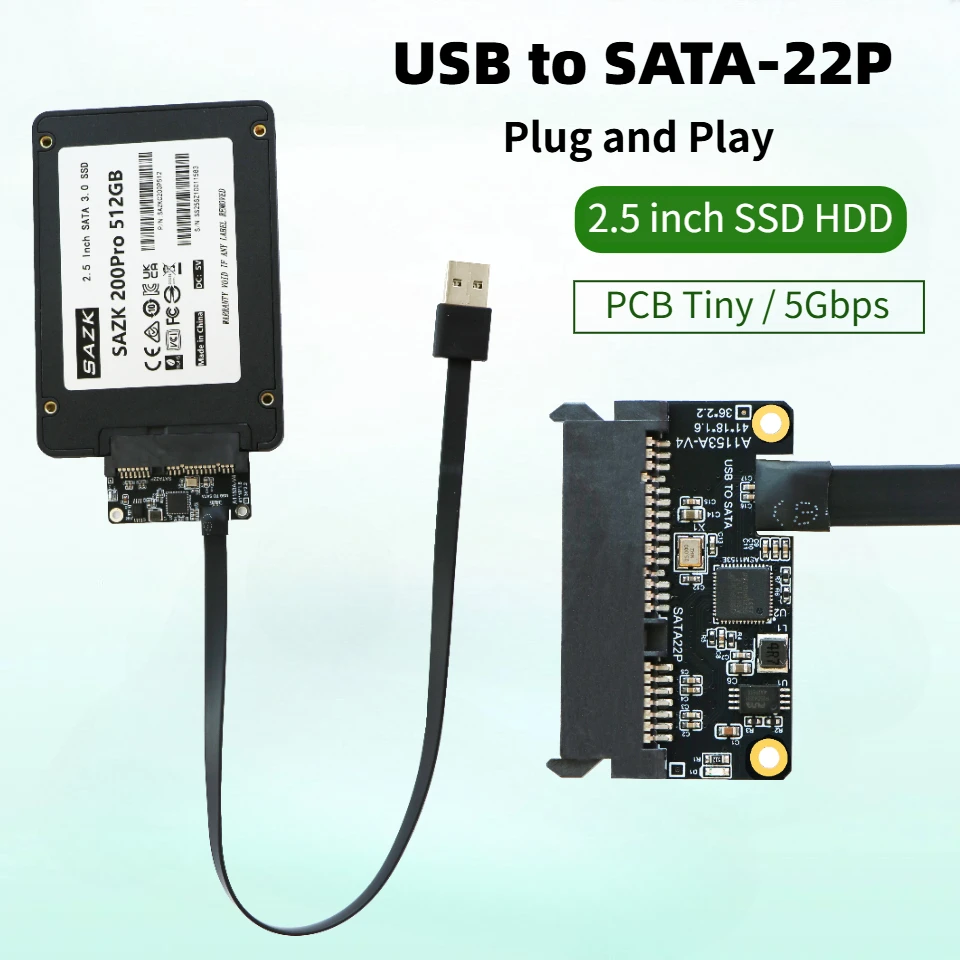 USB To SATA 22P Plug For 2.5 Inch Hard Disk SSD HDD Adapter Card 5Gbps ASM1153E Chip Mobile Hard Drive Enclosure Converter Board