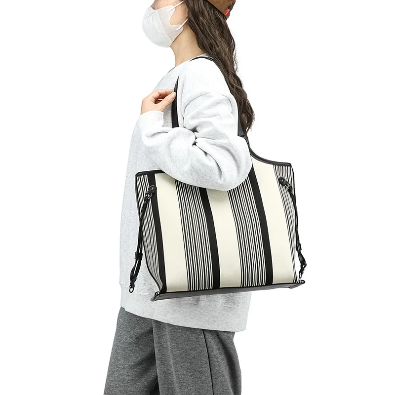 

Сумки-мешки в большой полоску, женская сумка-тоут на одно плечо, пригородная сумка, летние холщовые сумки Candy Memory Briti Sle