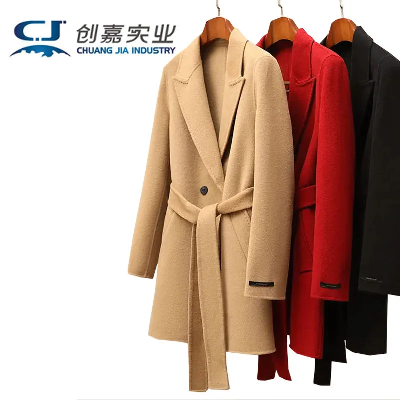 

Женское пальто из 100% двусторонней шерсти, двубортное шерстяное верблюжьее модное пальто, мягкое, теплое, осень и зима