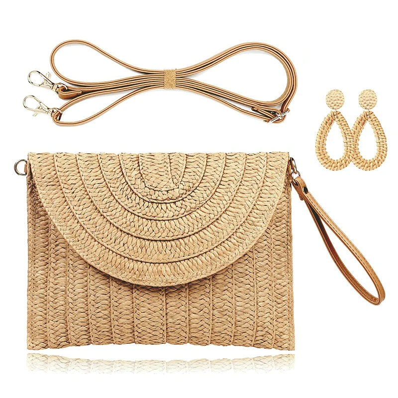 

Straw Envelope Evening Party Handbag Fashion Women Weave Pattern Gold Clutch Messenger Purses Lady Daily Commuting Wallet Bags