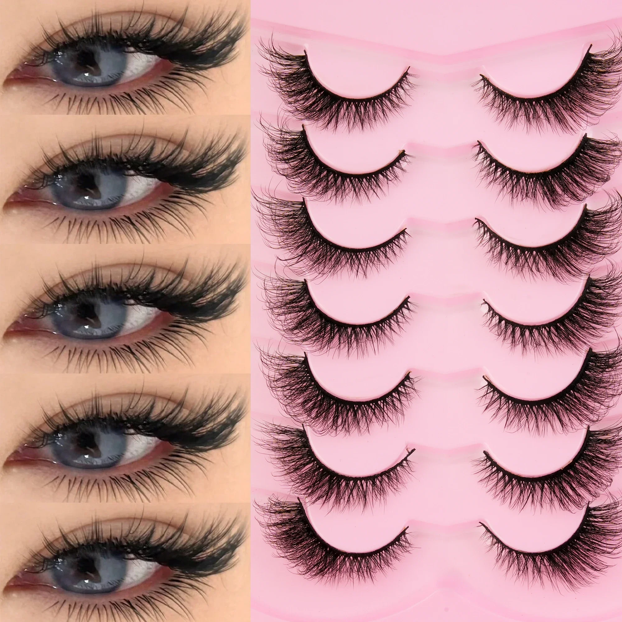 Russian Volume Strip Lashes 7 Pairs 3D Wispy Fluffy Faux Mink Dramatic Reusable False Eyelashes for Party Makeup