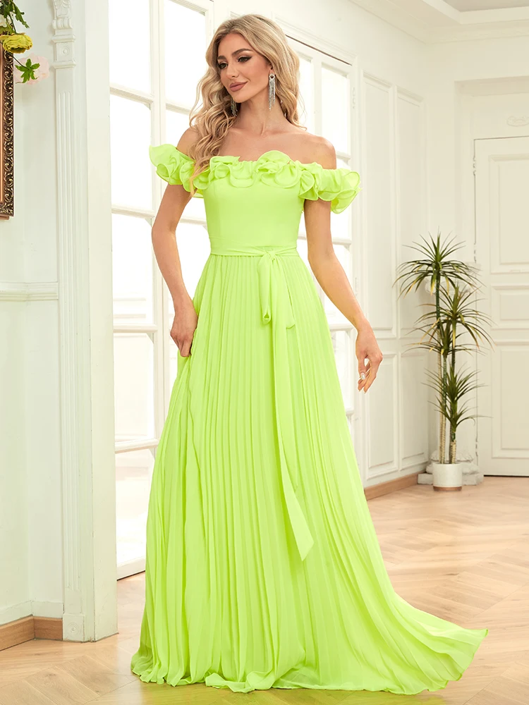 Lucyinlove Elegant Chiffon Yellow Evening Dresses Long A-LINE Off-the-shoulder 2024 Women Simple BridesmaidWedding Party Dress