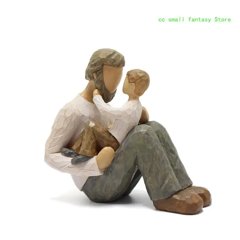 R3MA Resin Decor Father Son Miniature Family Figurine Ornament Modern Sculpted for Home Garden Outdoor Decoration Father's day