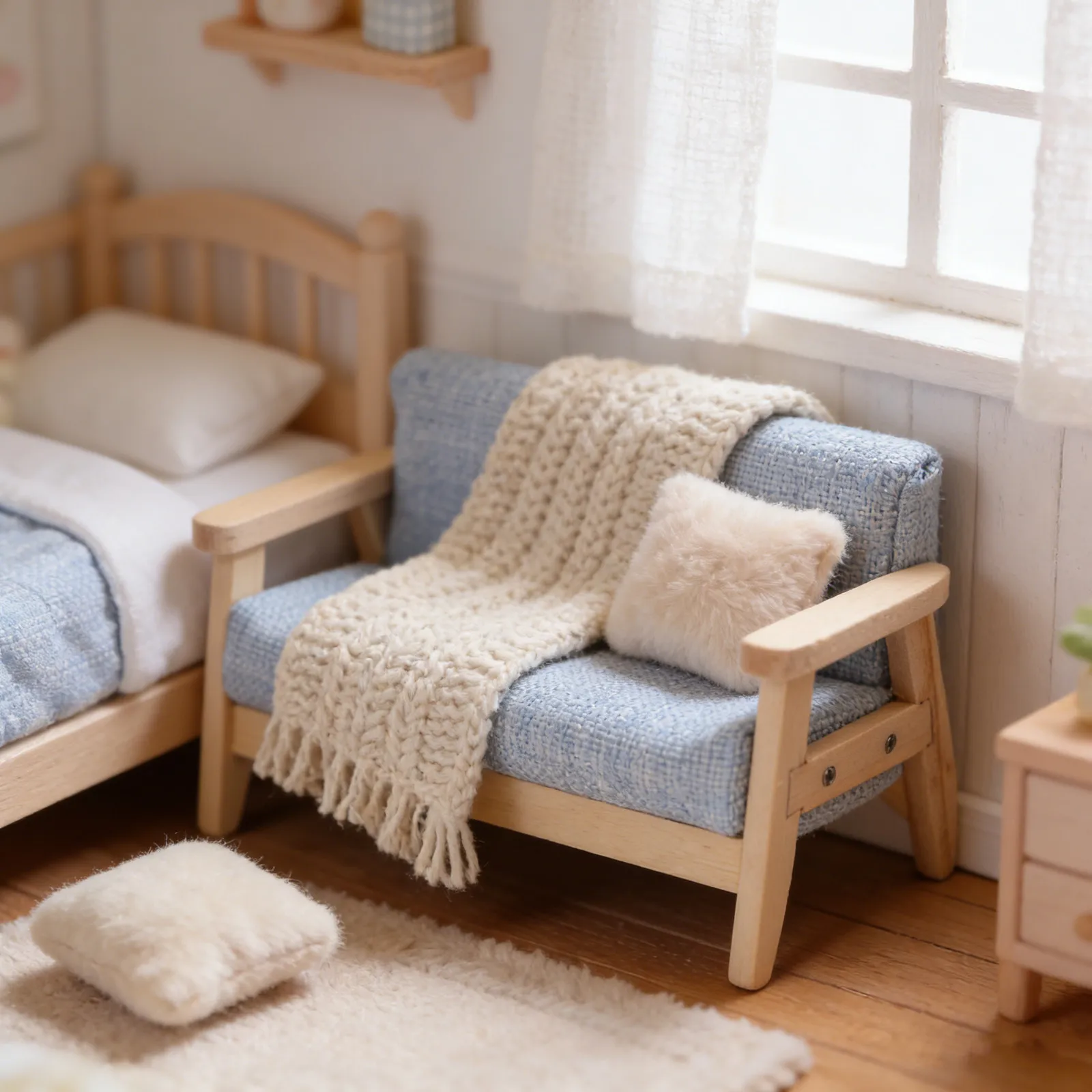 

Миниатюрное кресло-диванчик в винтажном стиле, деревянный раскладной диван для кукольного домика, декор для гостиной, аксессуары для миниатюрного дома