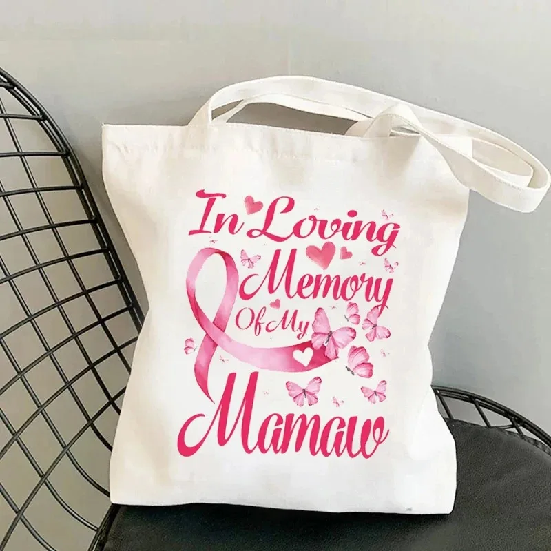 Canvas Women Tote Bag October Pink Breast Cancer Printed Ladies Shoulder Handbag Large Capacity Shopping Bags Girls Handbags Eco