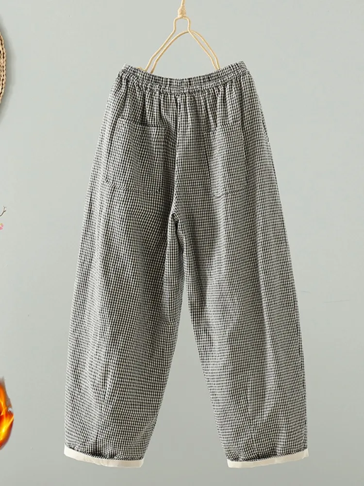 Thickened Cotton Pants Women's Winter Harlan Loose Casual Nine Points Black And White Fine Checkered Home Wear Warm Trousers