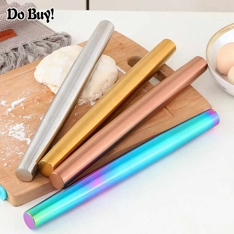 1 Pcs Rolling Pin Stainless Steel Baking Cake Roller Dough Rolling Pin Bakeware Dumpling Skin Rolling Pin Cake Decoration