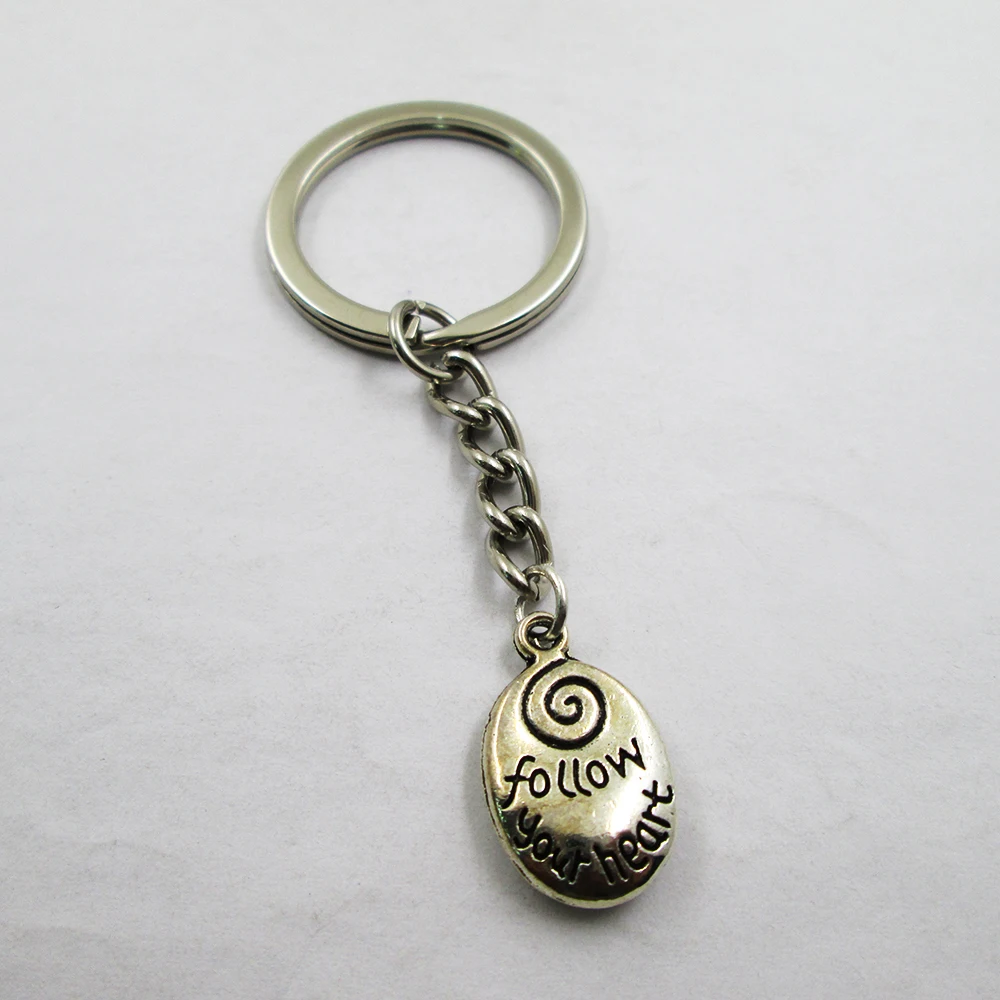 3pcs/lot Antique silver Follow Your Heart  20x12mm charm keyring best frined,birthday  present ,pendant keychain