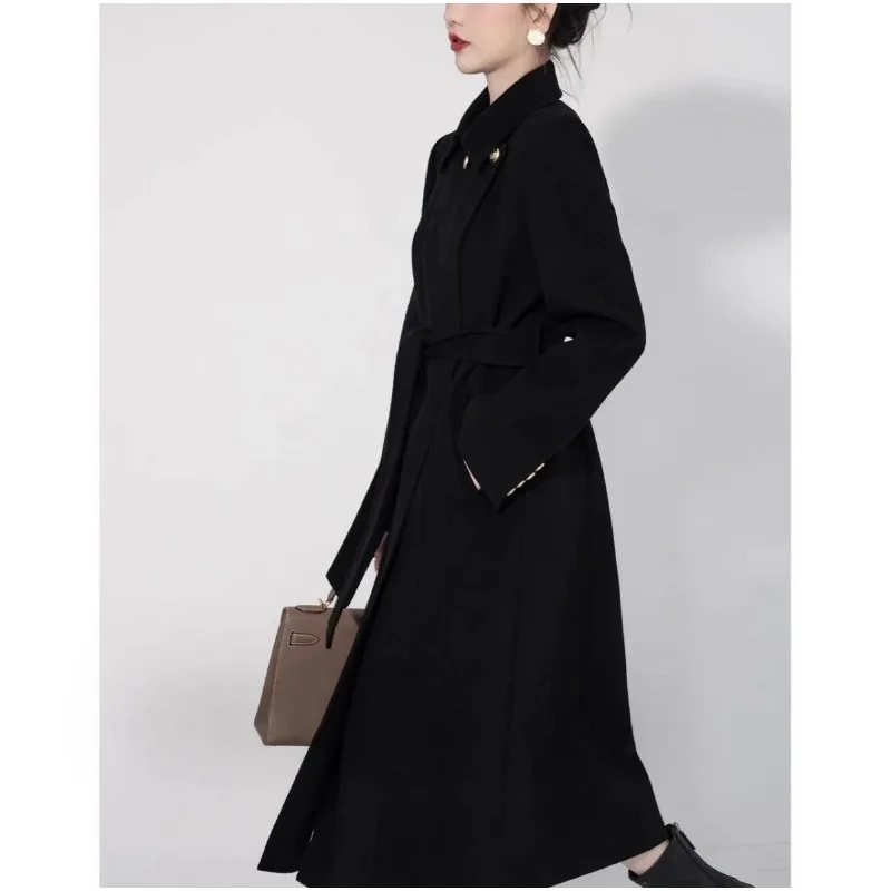 Manteau coréen en laine mi-long, couleur unie, revers, manches longues, boutons, Cardigan à la mode, haut décontracté pour les déplacements, automne et hiver