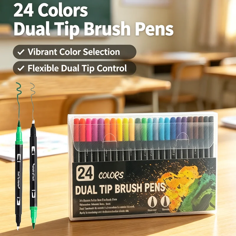 Double-Ended Watercolor Markers – Art Set for Drawing & Crafts, Durable Plastic Bodies, Christmas Gift colored markers