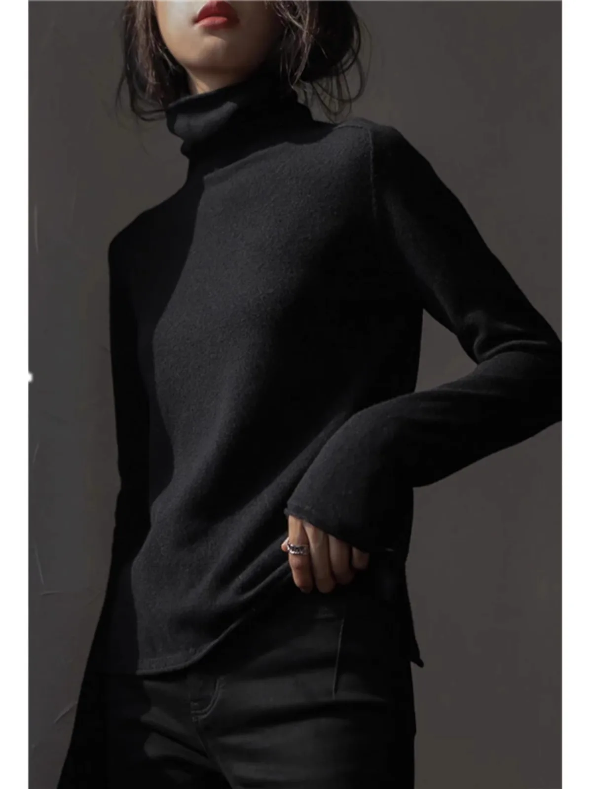 Casual all-fit Pile neck cashmere knitwear Women's Fall/Winter loose-fitting base sweater with turtleneck with cardigan
