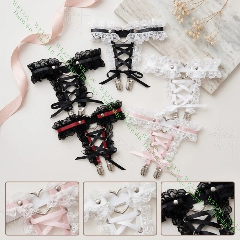 Jirai Kei Figure Ribbon Buckle Lace Heart Binding Strap Leg Garter Suspender Belt Halloween Alt Fashion Gothic Sweet Style Anime view 2