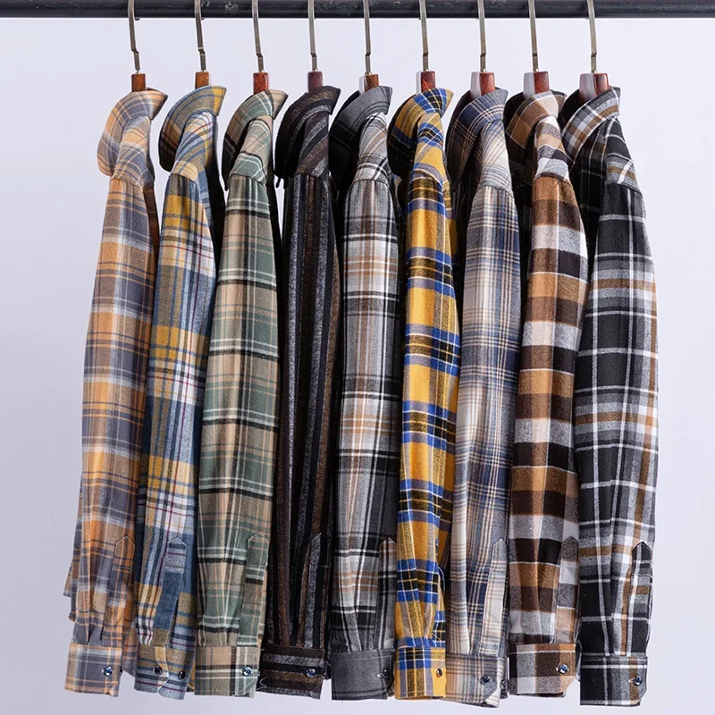 New Plaid Long Sleeve Shirts For Men Cotton Flannel Soft Comfortable Casual Clothing Fashion Styles Business Smart Dress Shirts