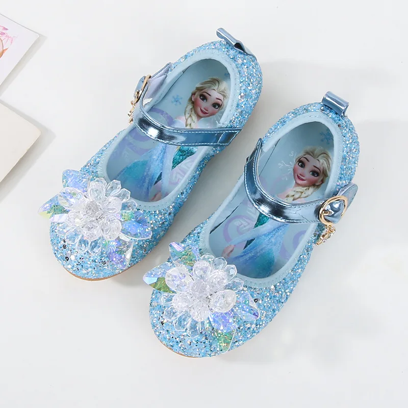 Disney Princess Crystal Shoes New Girls Single Shoes Frozen Aisha Sophia Rhinestones Shoes Performance Party Shoes Size 22-36