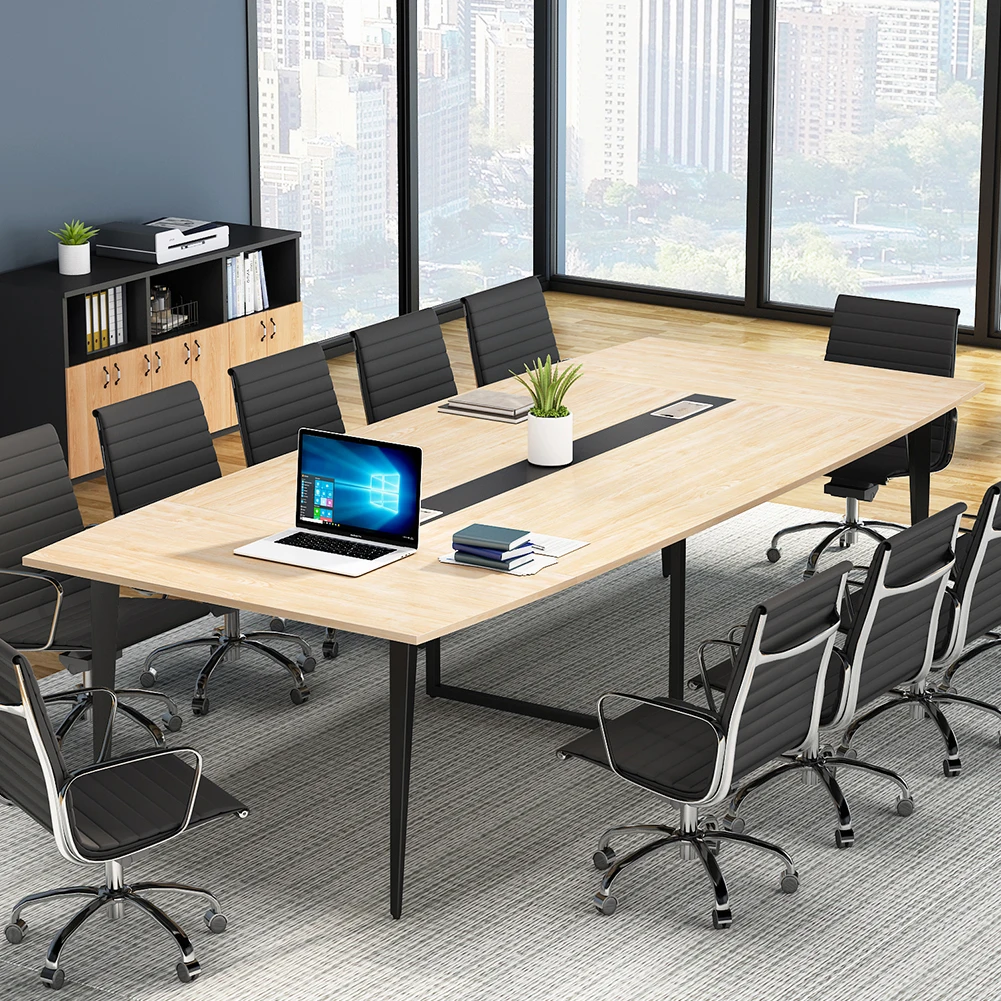 Tribesigns 8FT Conference Table, 94.48L x 47.24W x 29.52H Inches Large Boat Shaped Meeting Seminar Table with Cable Grommets