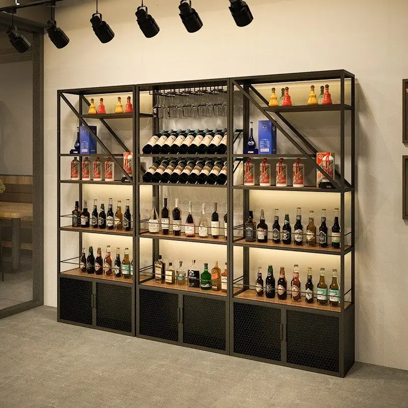 Wrought iron industrial style wine rack commercial wine cabinet display rack floor wine rack winery luminous wall