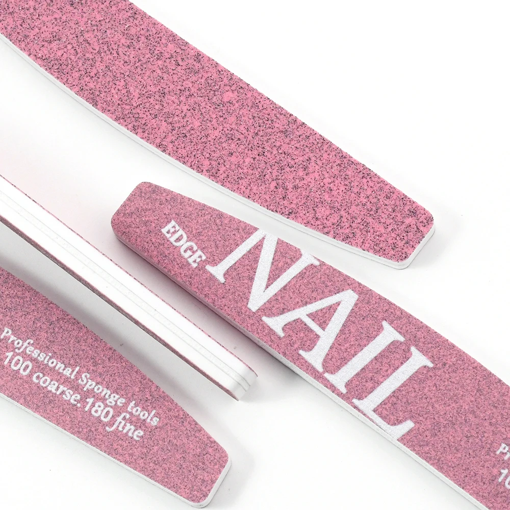 20/40 Pcs/Lot Professional Pink Thickening Nail File Product Wear Resistant Half Moon Nail Files Tools Grit 100/180 To Salon/DIY