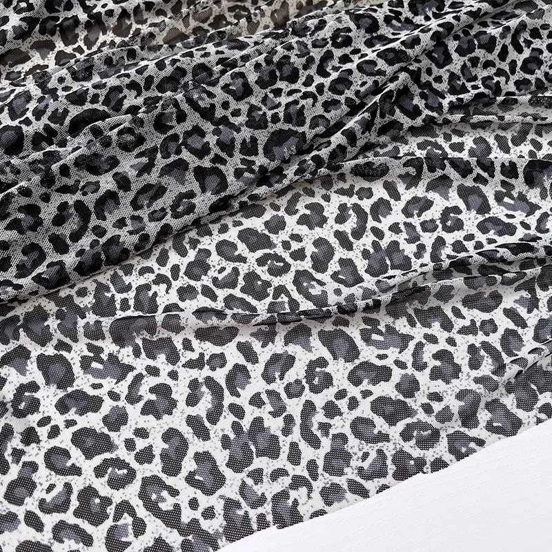 2Meters Off-white Leopard Print Spandex Mesh Fabric Summer Four-sided High Elastic Cloth Dance Performance Dress Mesh Fabric