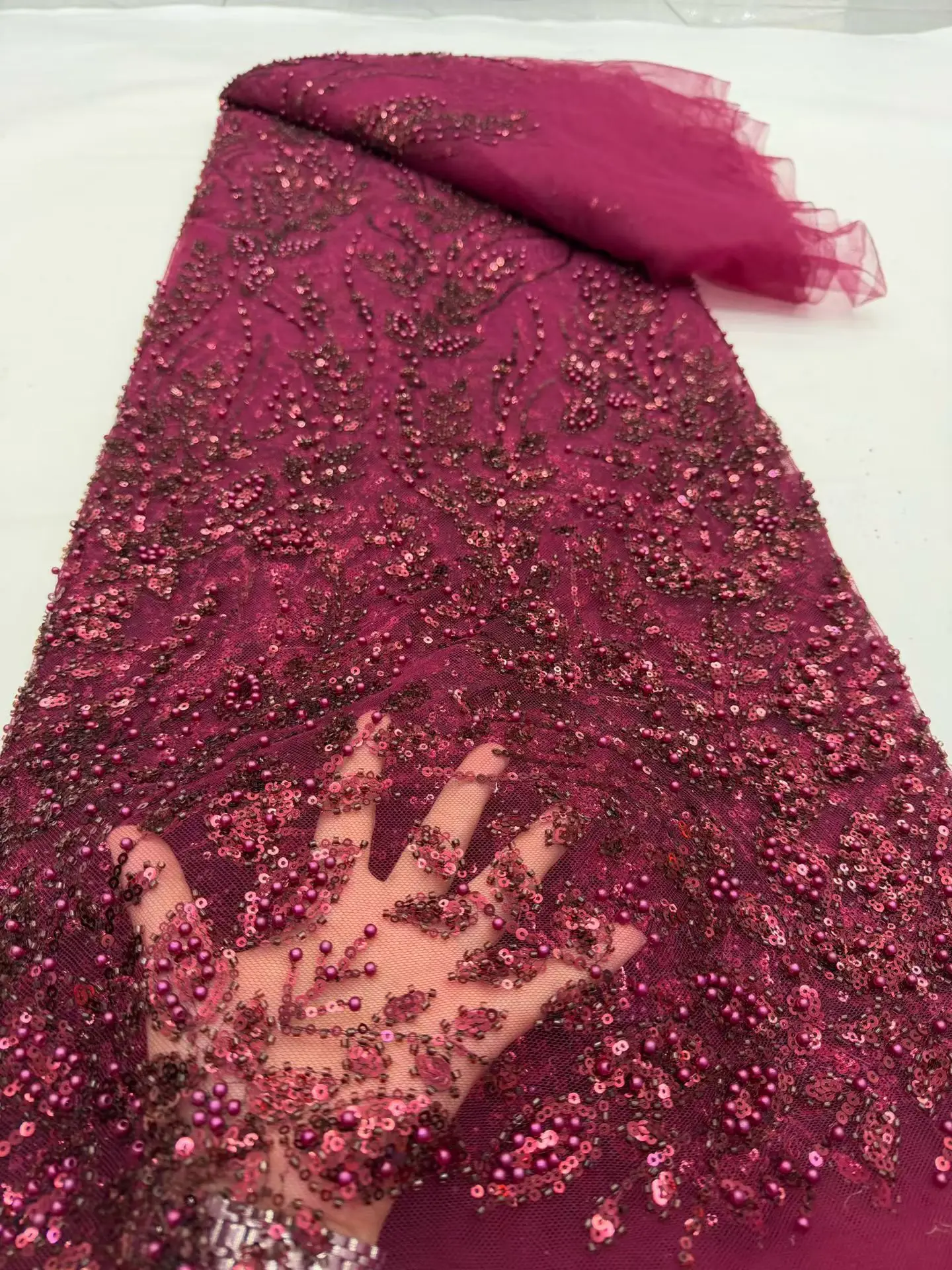 2026 Nigerian African French Guipure Tulle Lace Fabric Sequins Beaded Embroidery for Luxury Wedding Party Evening Dresses 5Yards image 3