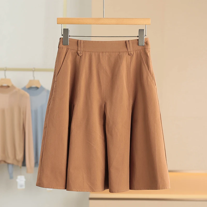 

XKing High Waist Simple Color Half Skirt A-Line Summer New Arrival Women's Fashion Cotton 50% 50%