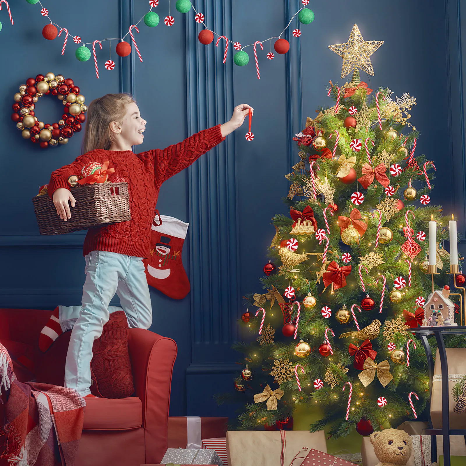 

60Pcs Hanging Xmas Tree Ornaments Candy Cane Decorations Christmas Party Decor for Home Festival Christmas Tree Ornaments