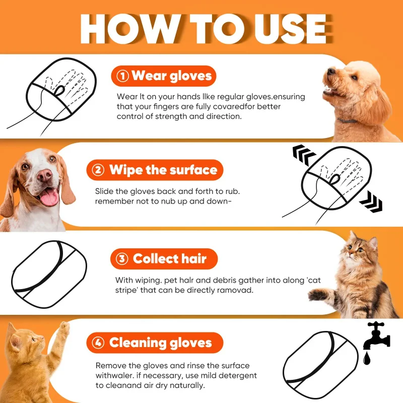 Upgrade Pet Hair Remover Electrostatic Gloves Reusable Cat Dog Hair Removal Mitt for Couch Furniture Carpet Car Seat - view 6