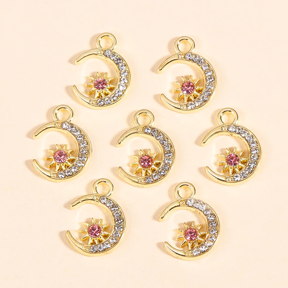 10 Stück hochwertige Goldfarbe Legierung Zirkon Stern Mond Charms für Schmuck machen DIY Ohrring Anhänger Halskette Mode accessoires – Detail 7