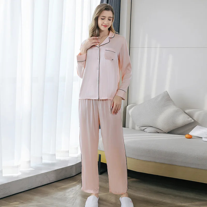 Secret the same classic black pink pajamas for women, long sleeves, trousers, silk suit, loungewear