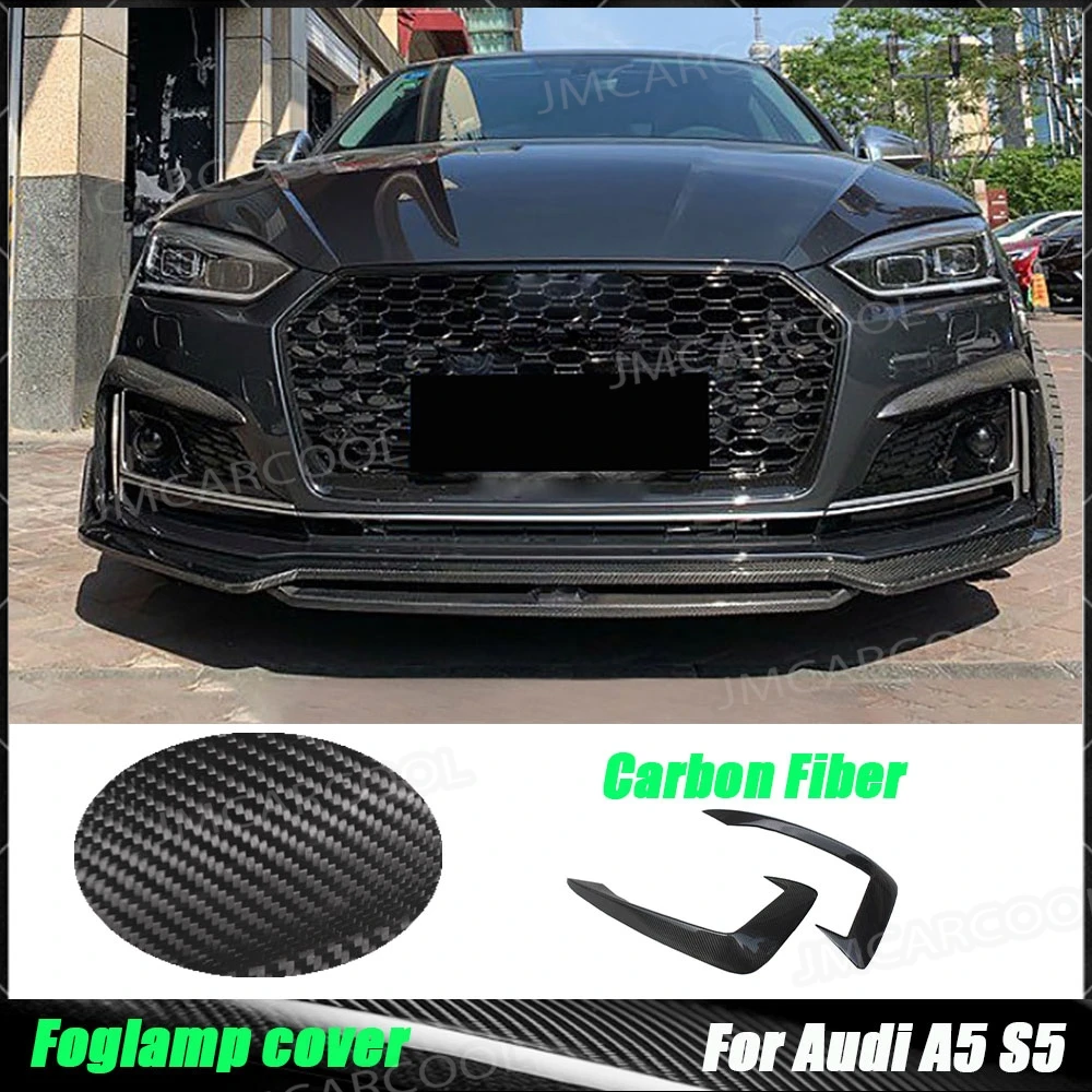 

Передний бампер из углеродного волокна, противотуманные фары, накладки на брови для Audi A5 S5 2017 2018 2019, аксессуары для стайлинга автомобилей